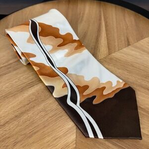 Bruno Conte Mens Tie Brown White Abstract Geometric Necktie Business‎